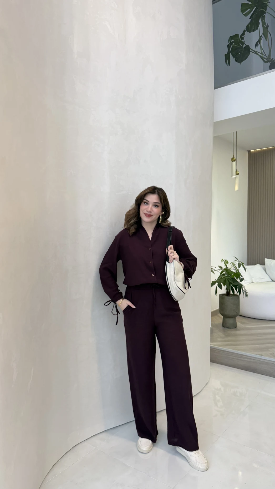 Library V Yaka Bilek Detaylı Gömlek Takım - Mürdüm - Kod: 9050