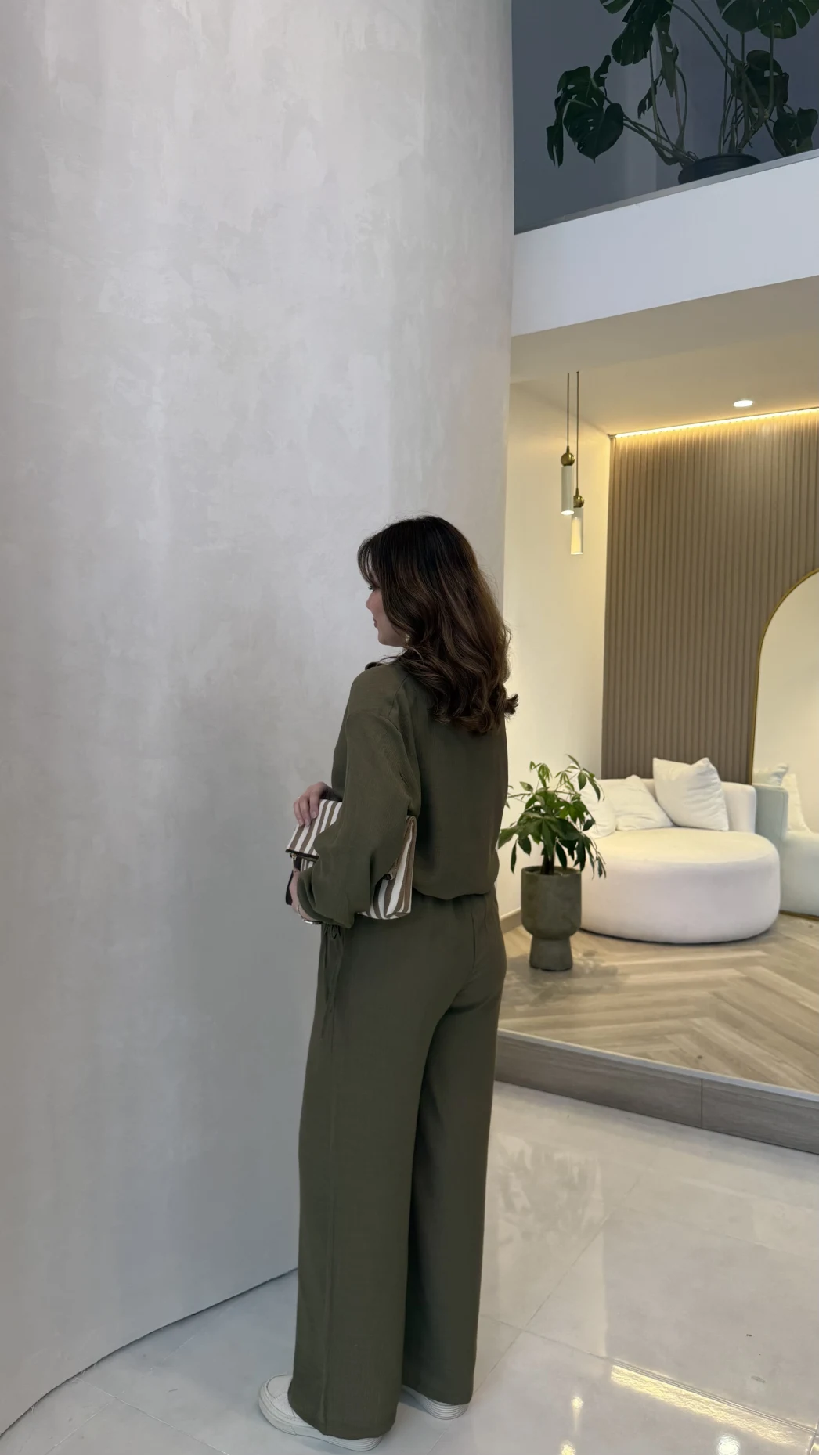 Library V Yaka Bilek Detaylı Gömlek Takım - Haki - Kod: 9050