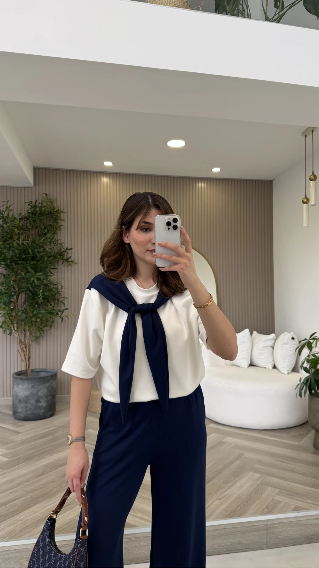 Fular Detaylı Modal T-shirt Eşofman Takım - Lacivert - Kod: 4116