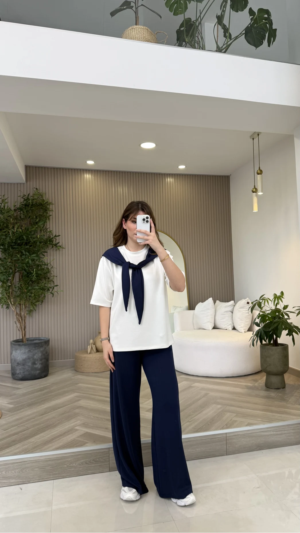 Fular Detaylı Modal T-shirt Eşofman Takım - Lacivert - Kod: 4116