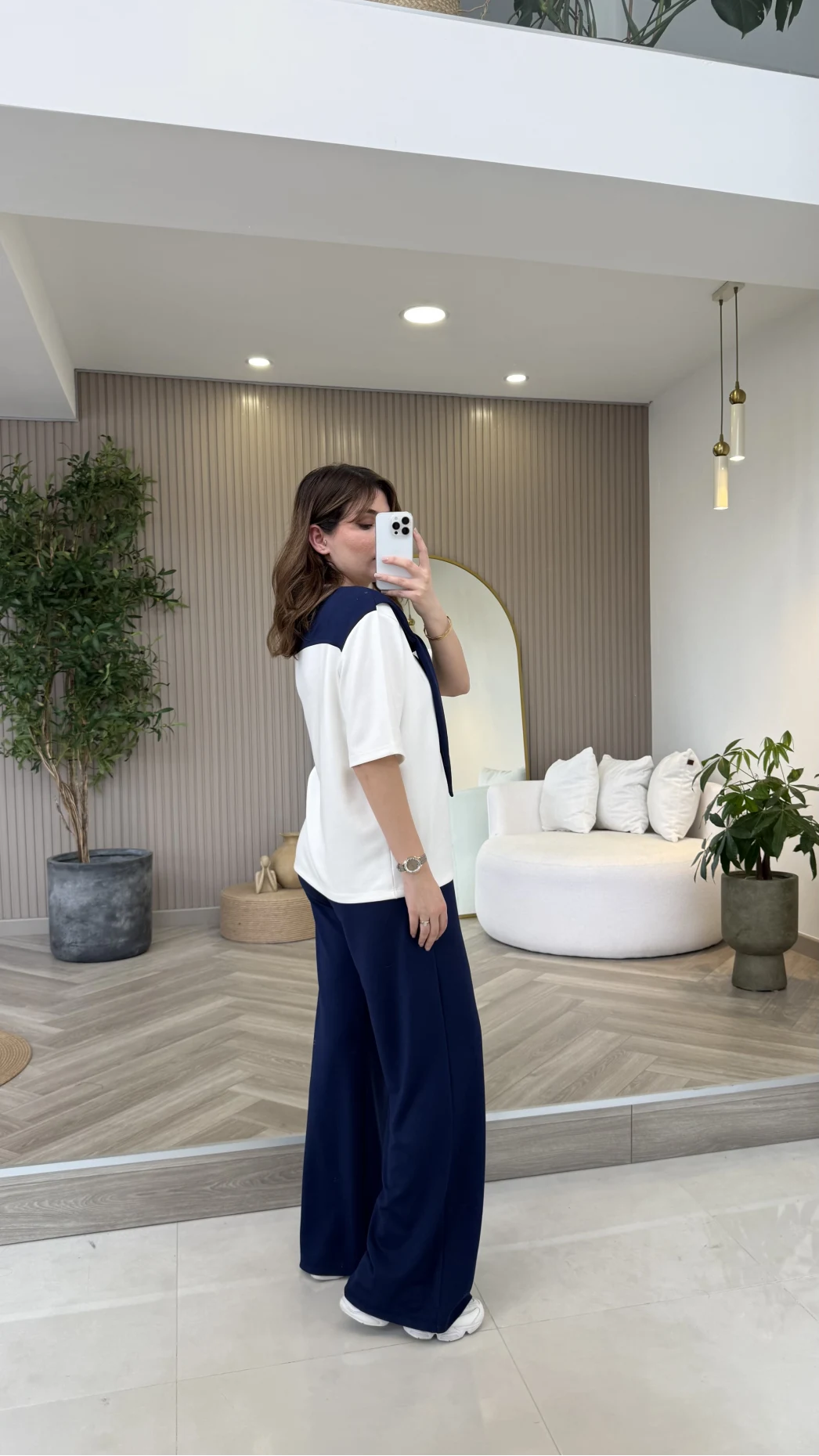 Fular Detaylı Modal T-shirt Eşofman Takım - Lacivert - Kod: 4116