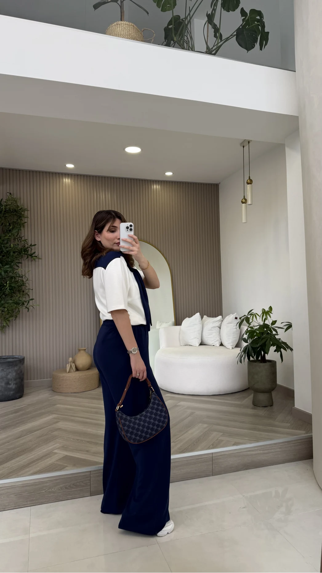 Fular Detaylı Modal T-shirt Eşofman Takım - Lacivert - Kod: 4116