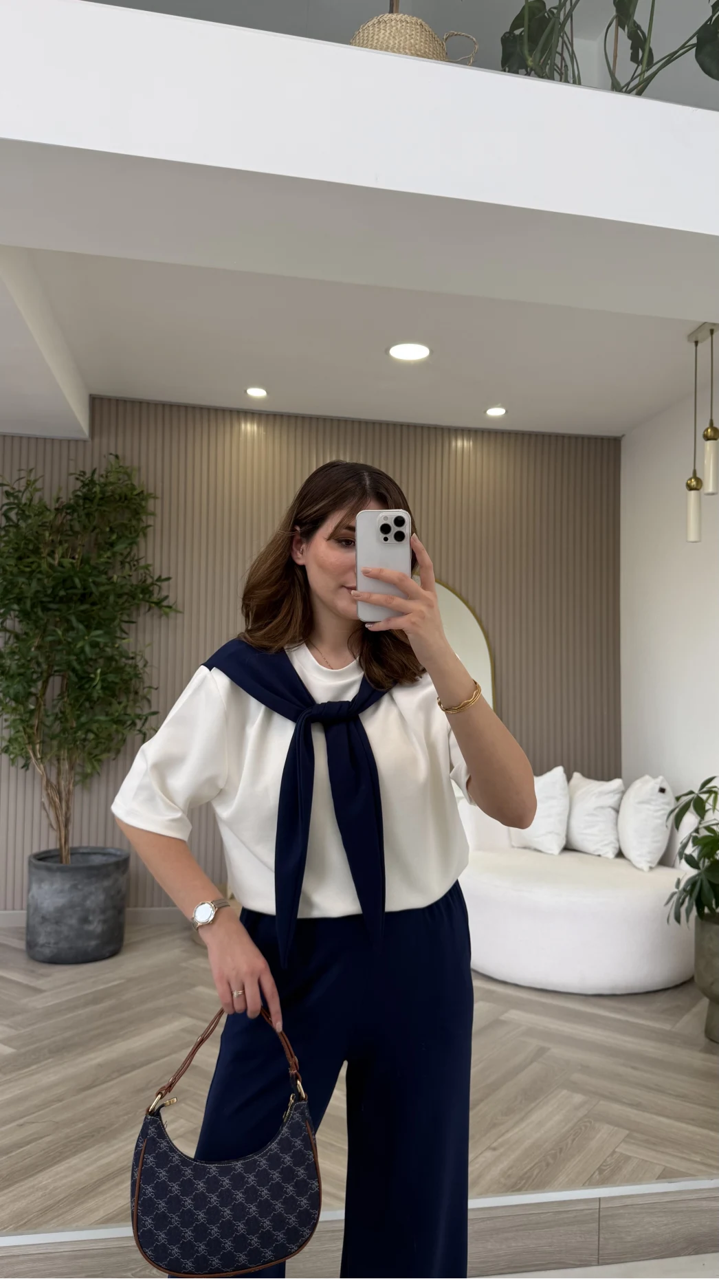 Fular Detaylı Modal T-shirt Eşofman Takım - Lacivert - Kod: 4116