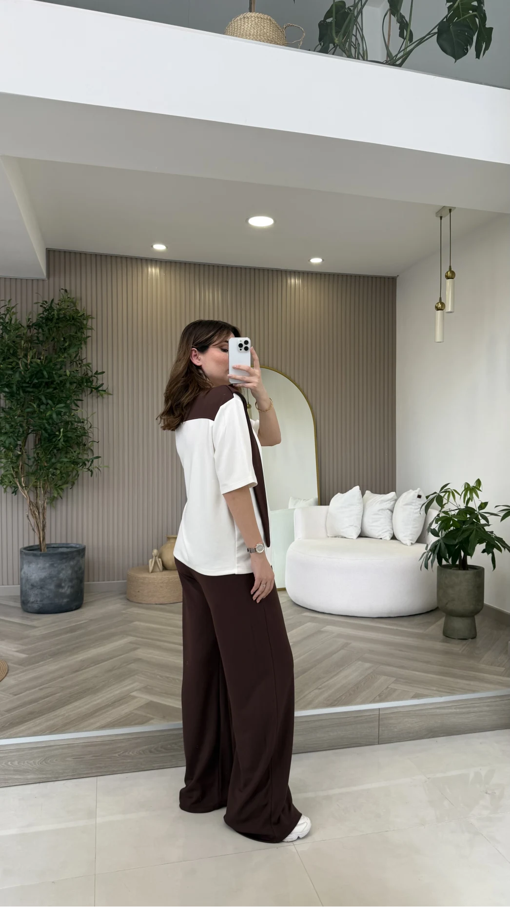 Fular Detaylı Modal T-shirt Eşofman Takım - Kahverengi - Kod: 4116