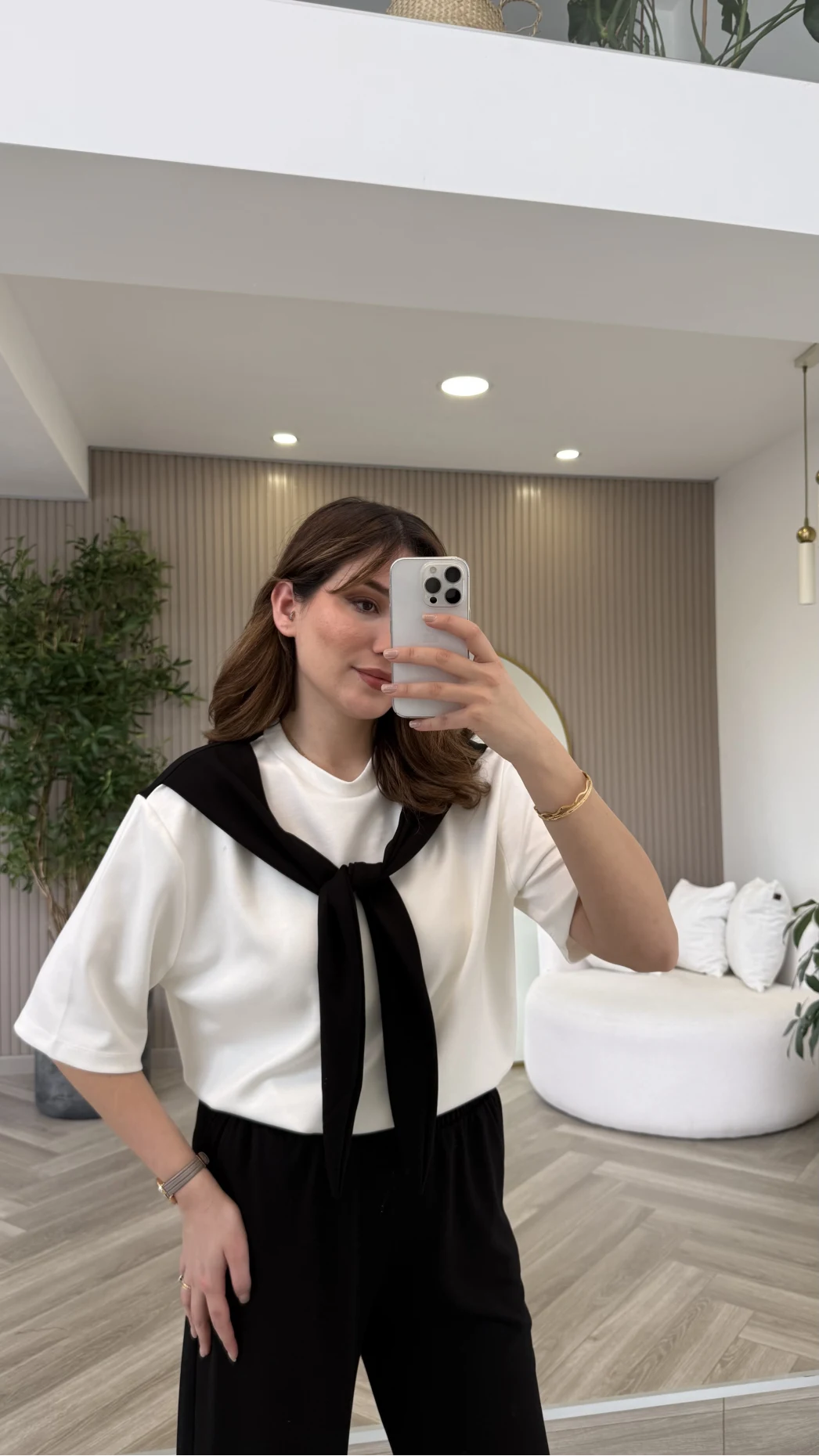 Fular Detaylı Modal T-shirt Eşofman Takım - Siyah - Kod: 4116