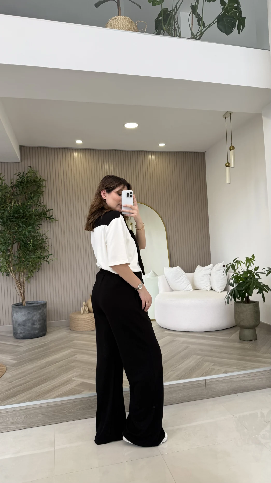 Fular Detaylı Modal T-shirt Eşofman Takım - Siyah - Kod: 4116