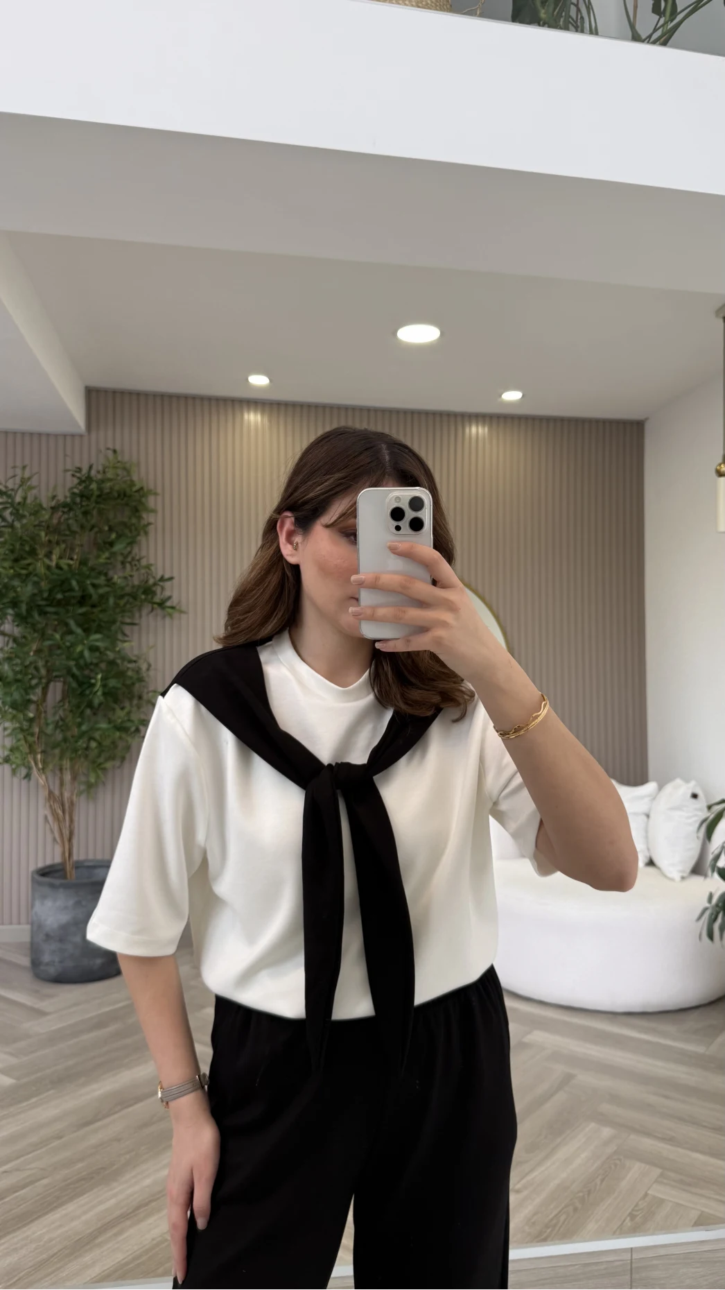 Fular Detaylı Modal T-shirt Eşofman Takım - Siyah - Kod: 4116