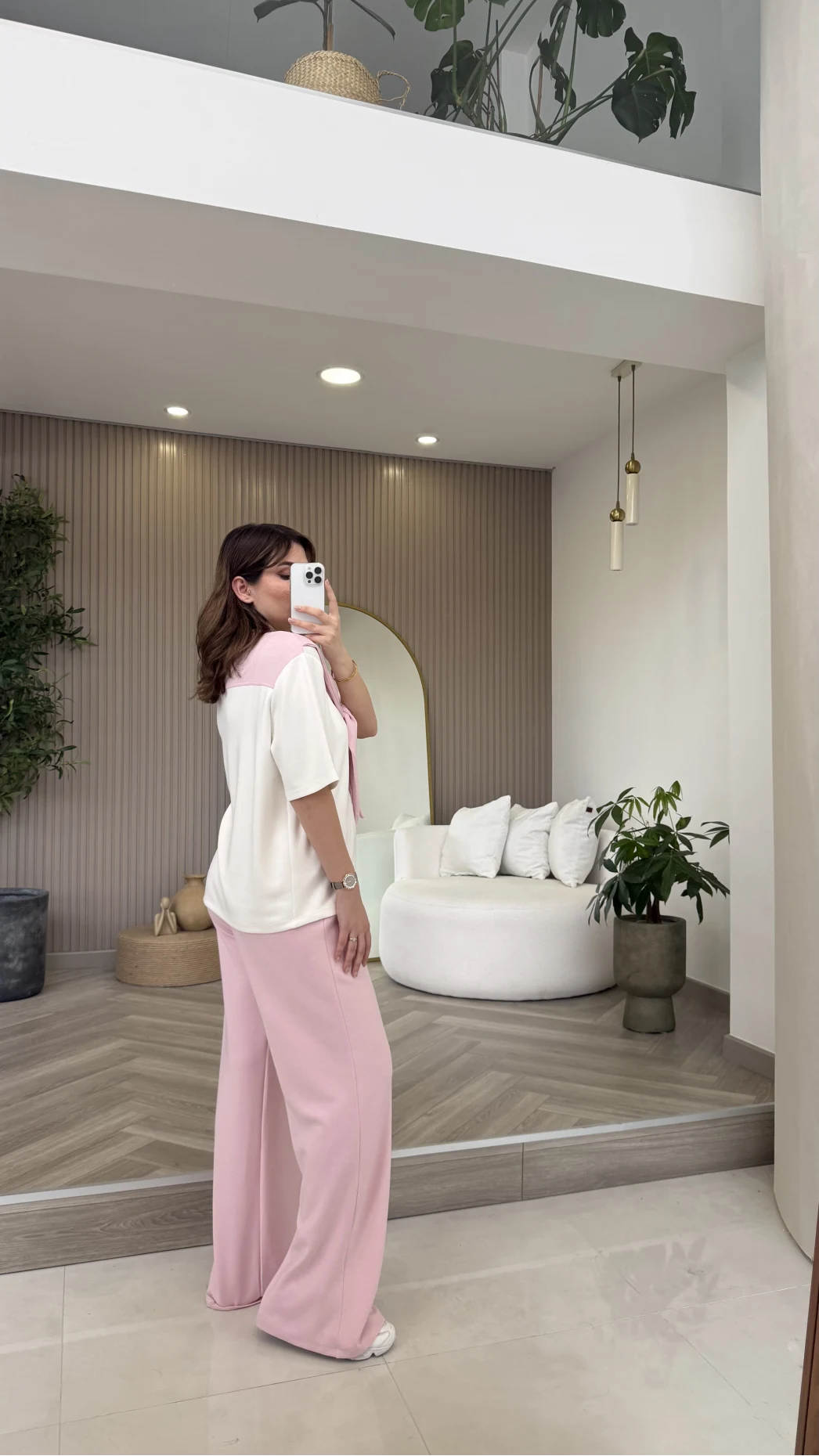 Fular Detaylı Modal T-shirt Eşofman Takım - Pembe - Kod: 4116