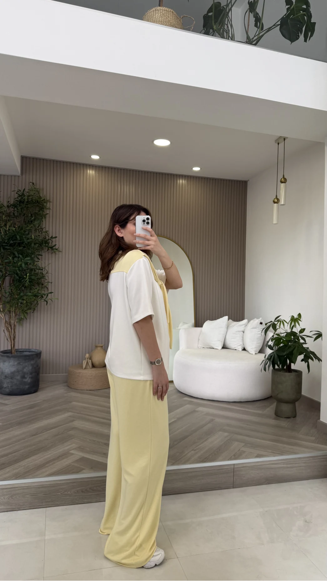 Fular Detaylı Modal T-shirt Eşofman Takım - Sarı - Kod: 4116