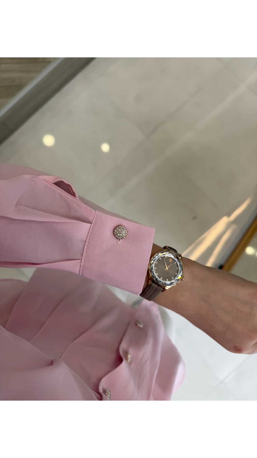 Taş Düğme Detaylı Beli Pileli Gömlek - Pembe - Kod: 2247