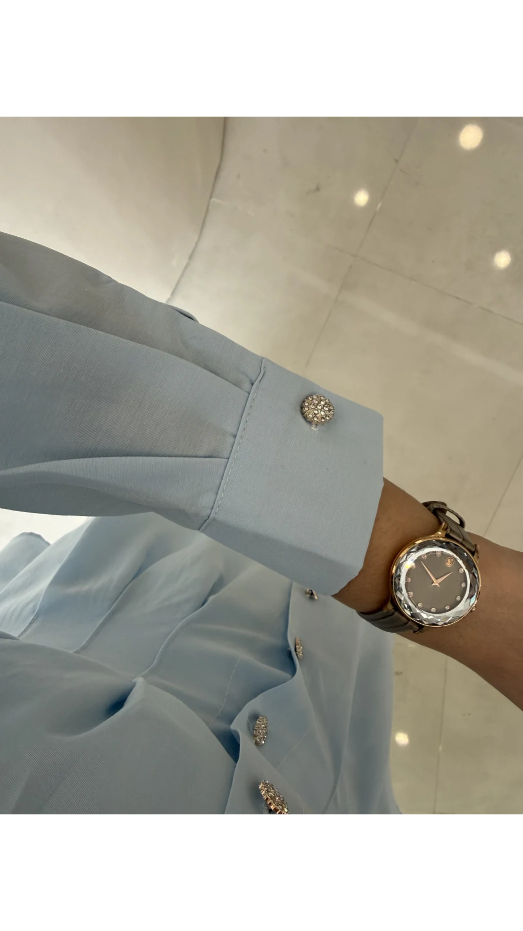 Taş Düğme Detaylı Beli Pileli Gömlek - Mavi - Kod: 2247