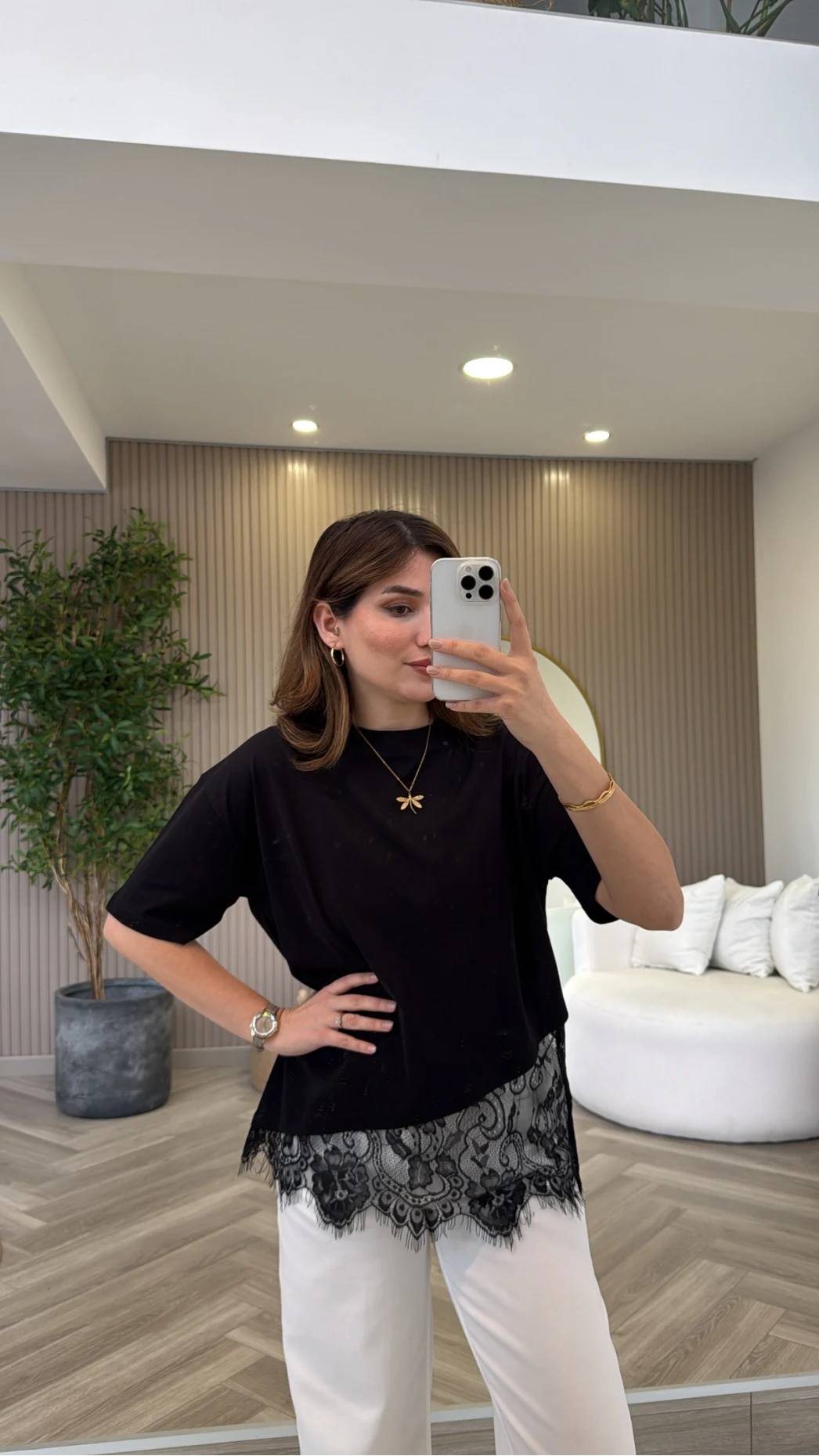 Dyla Dantel Detay Kısa Kol T-shirt - Siyah