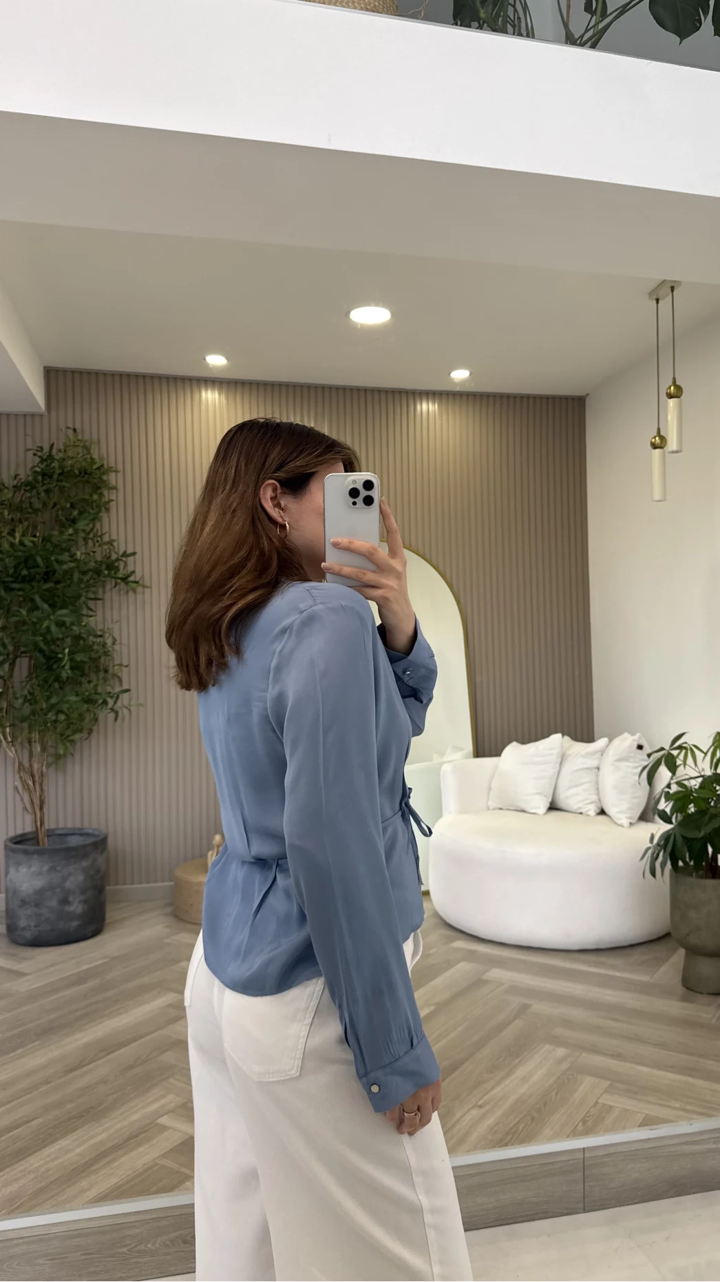 Bağcıklı Dökümlü Gömlek - Mavi - Kod: 124