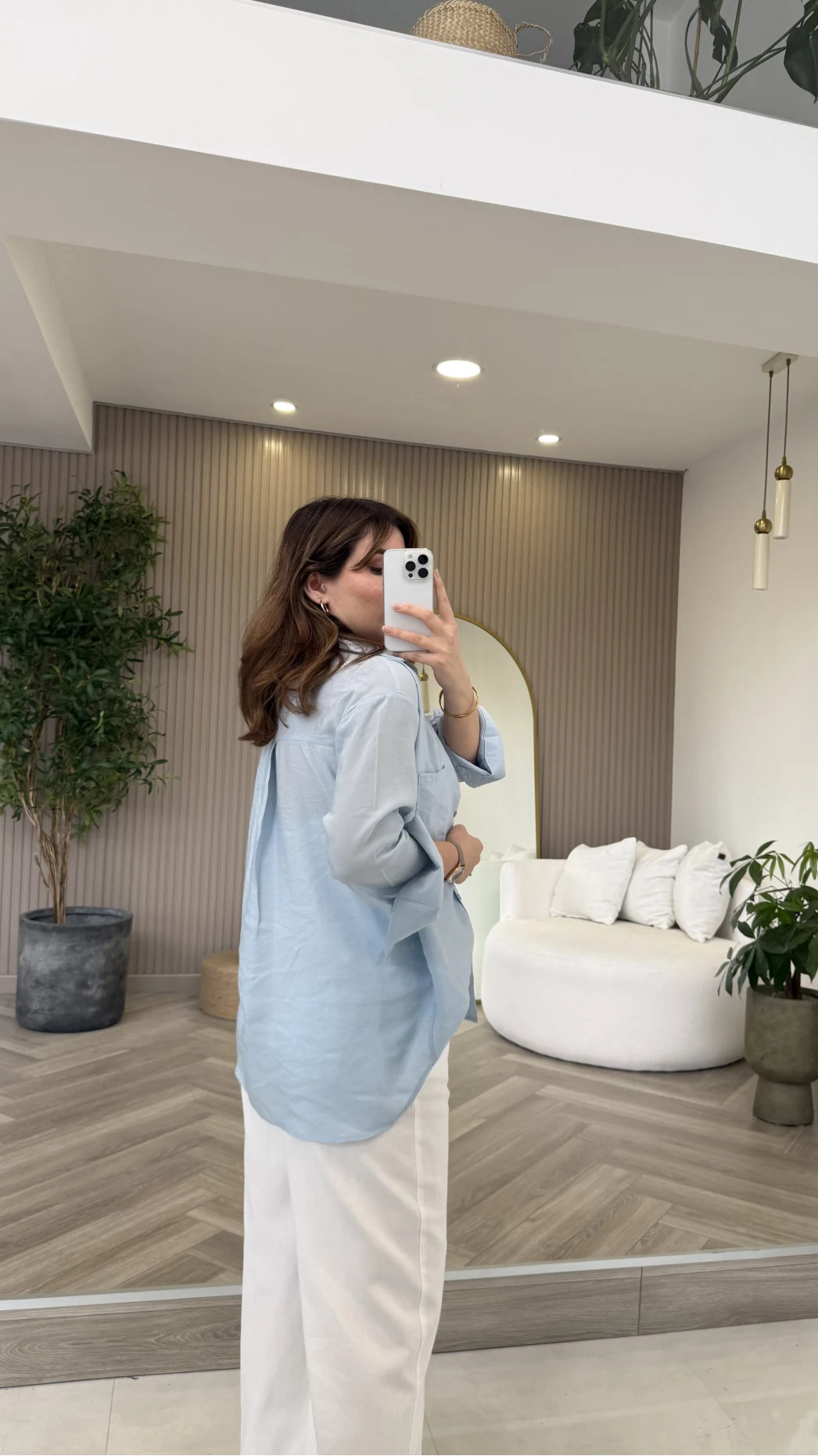 İçi Askılı Dantel Detaylı Gömlek - Mavi - Kod: 2209