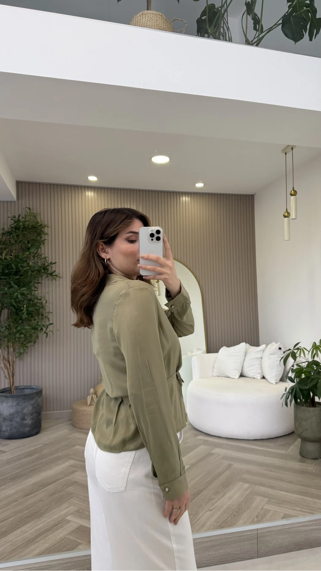 Bağcıklı Dökümlü Gömlek - Haki - Kod: 124