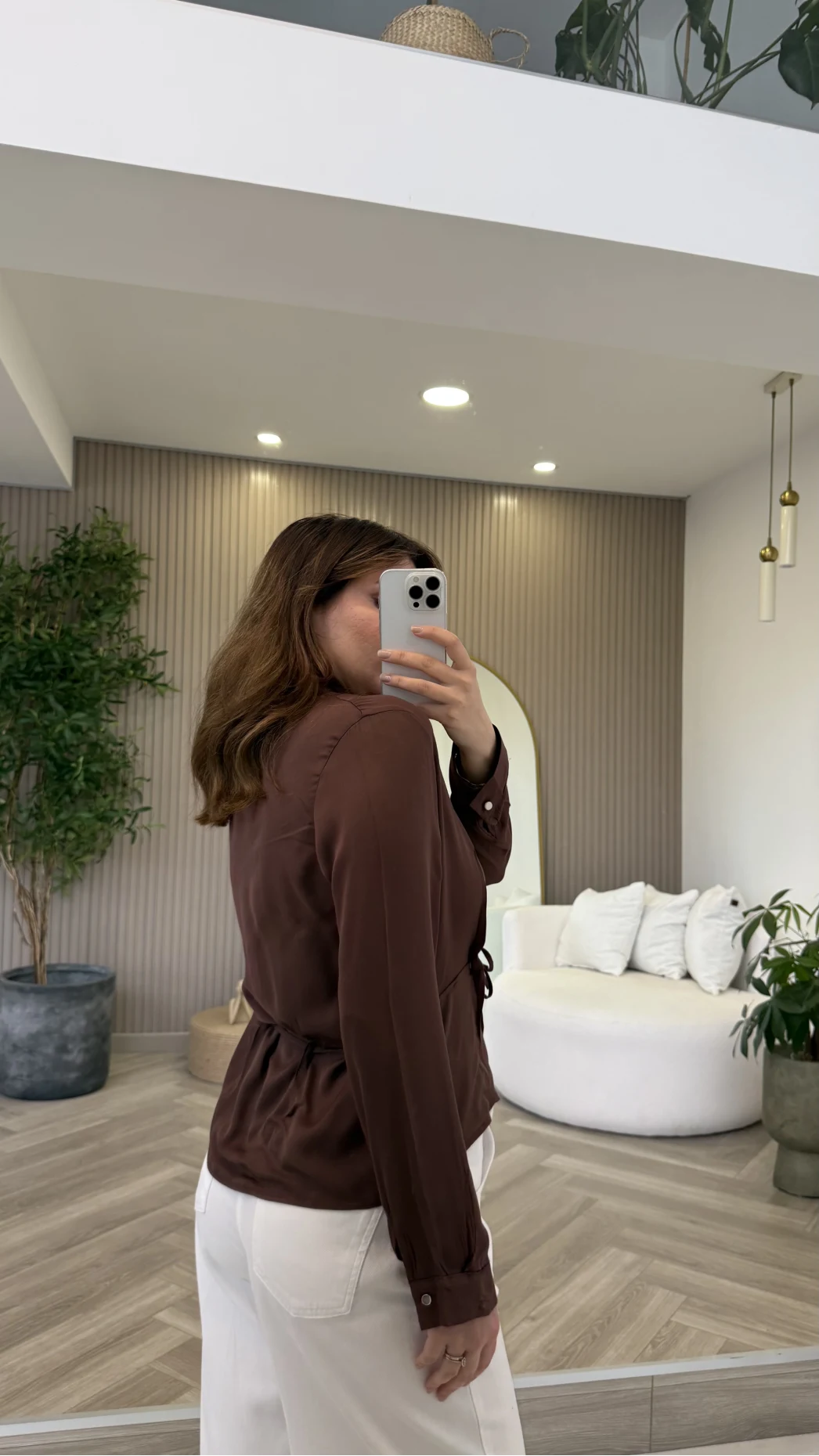 Bağcıklı Dökümlü Gömlek - Kahve - Kod: 124