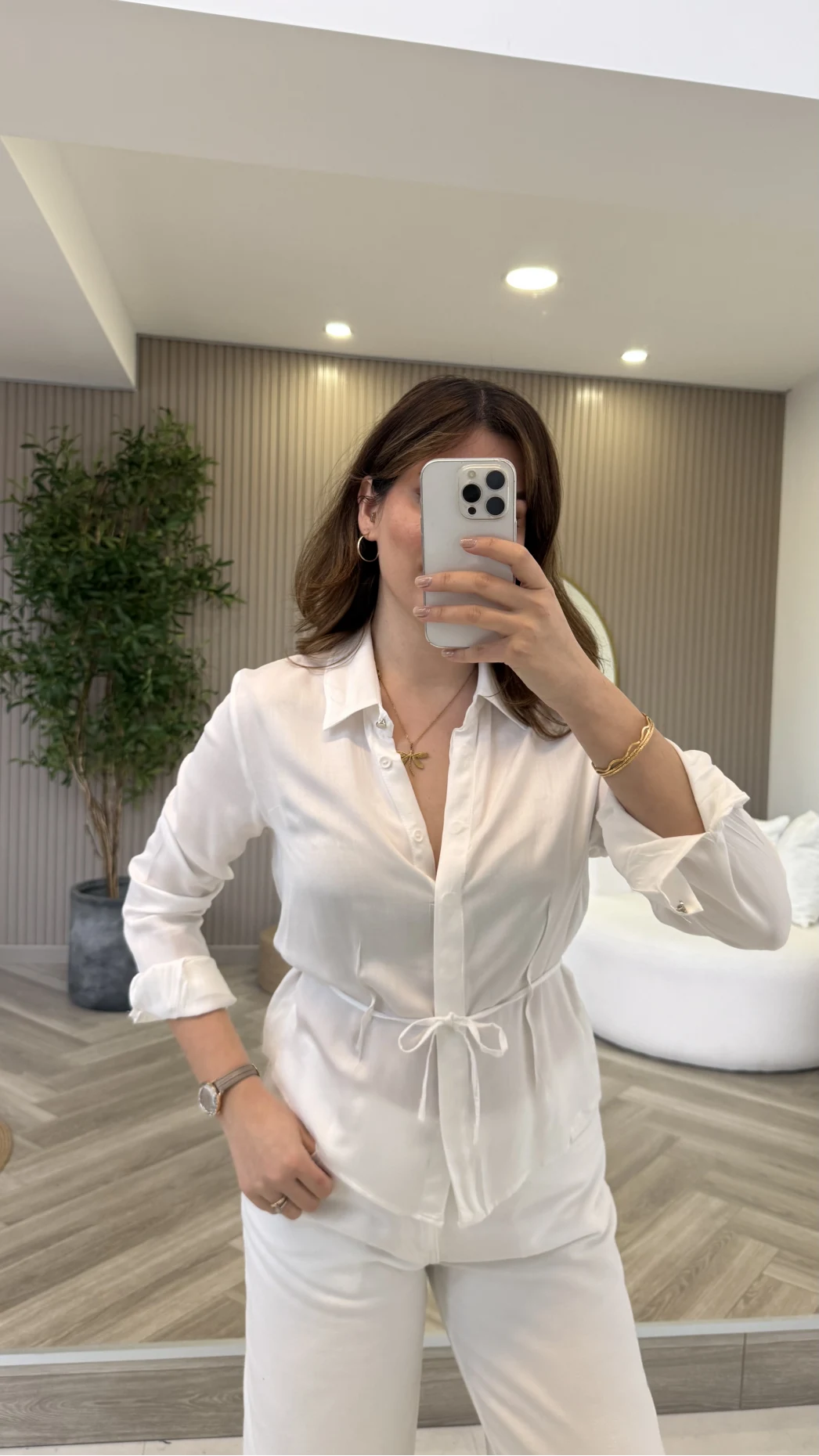 Bağcıklı Dökümlü Gömlek - Ekru - Kod: 124