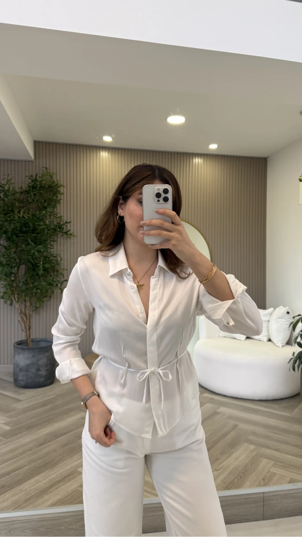 Bağcıklı Dökümlü Gömlek - Ekru - Kod: 124