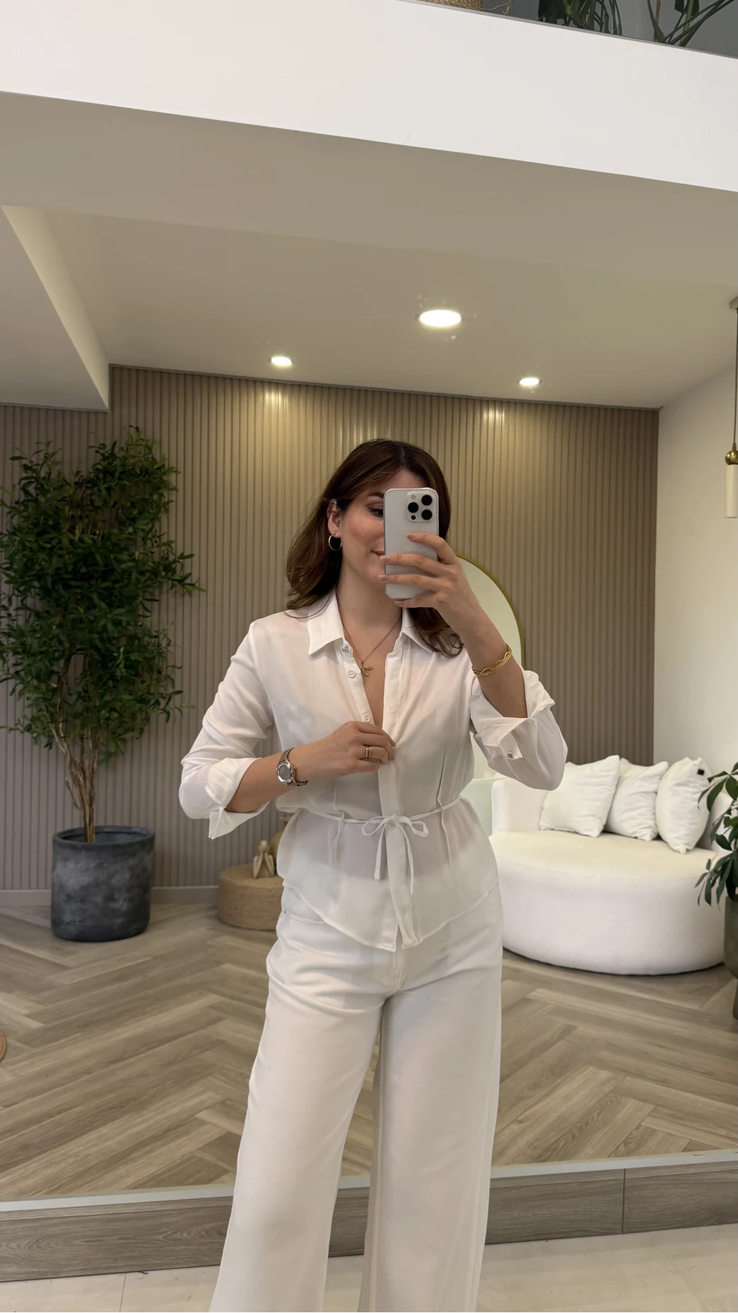 Bağcıklı Dökümlü Gömlek - Ekru - Kod: 124