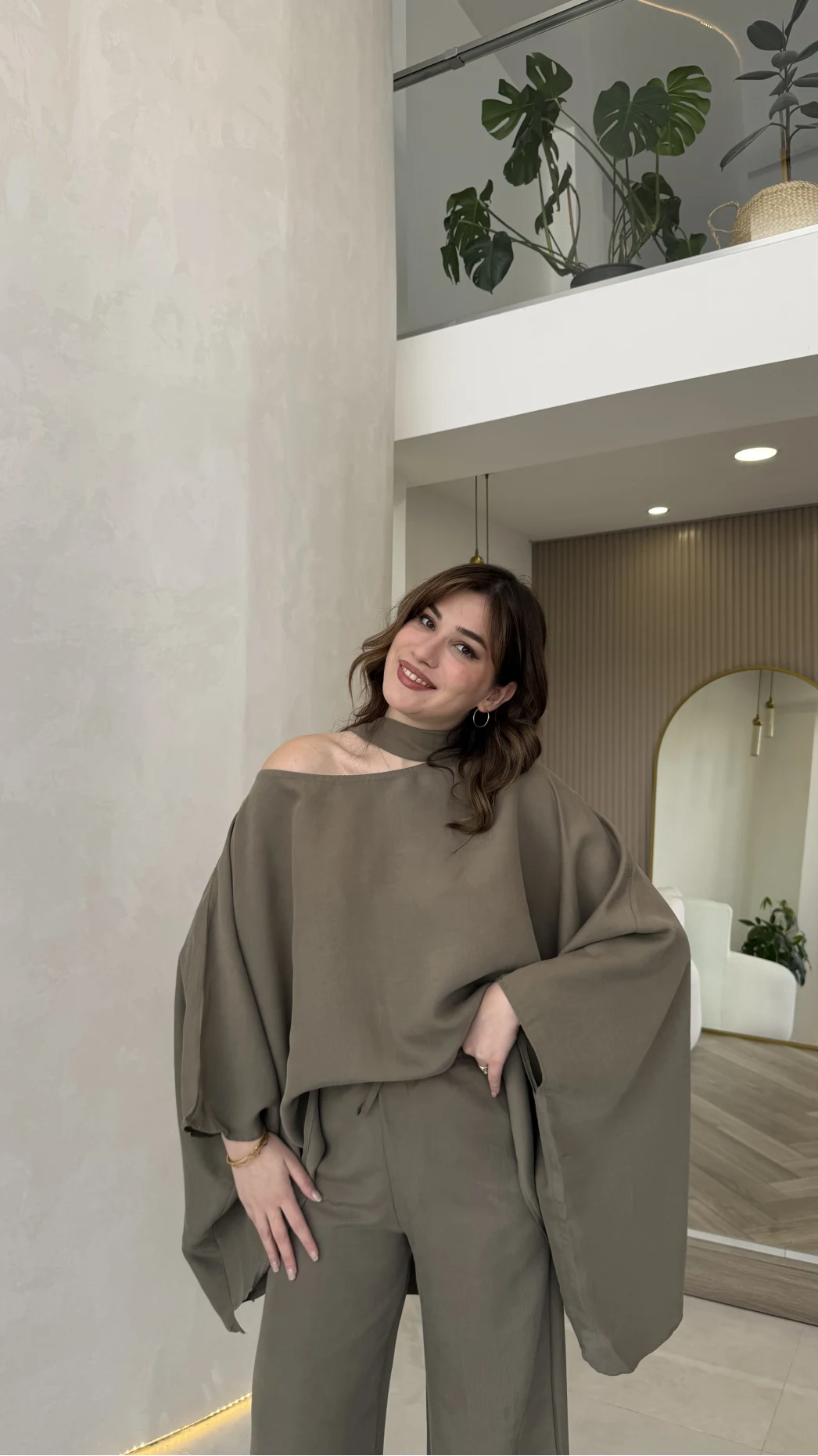 Monti Fular Detay Pelerin Takım - Haki - Kod: 9042