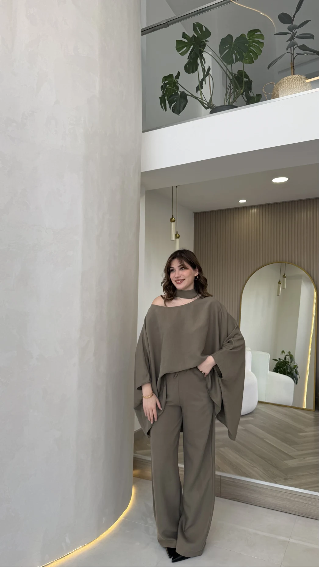 Monti Fular Detay Pelerin Takım - Haki - Kod: 9042