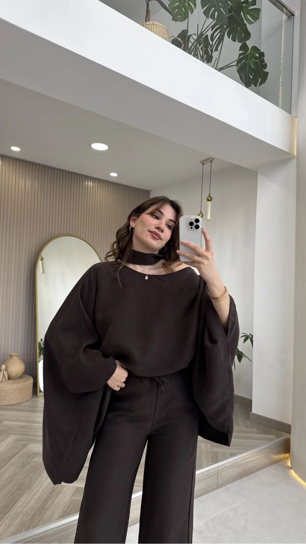 Monti Fular Detay Pelerin Takım - Kahve - Kod: 9042