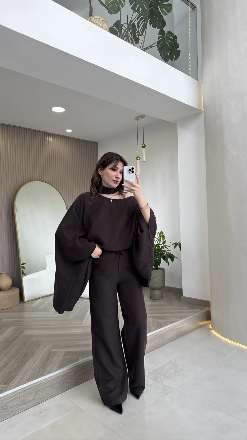 Monti Fular Detay Pelerin Takım - Kahve - Kod: 9042