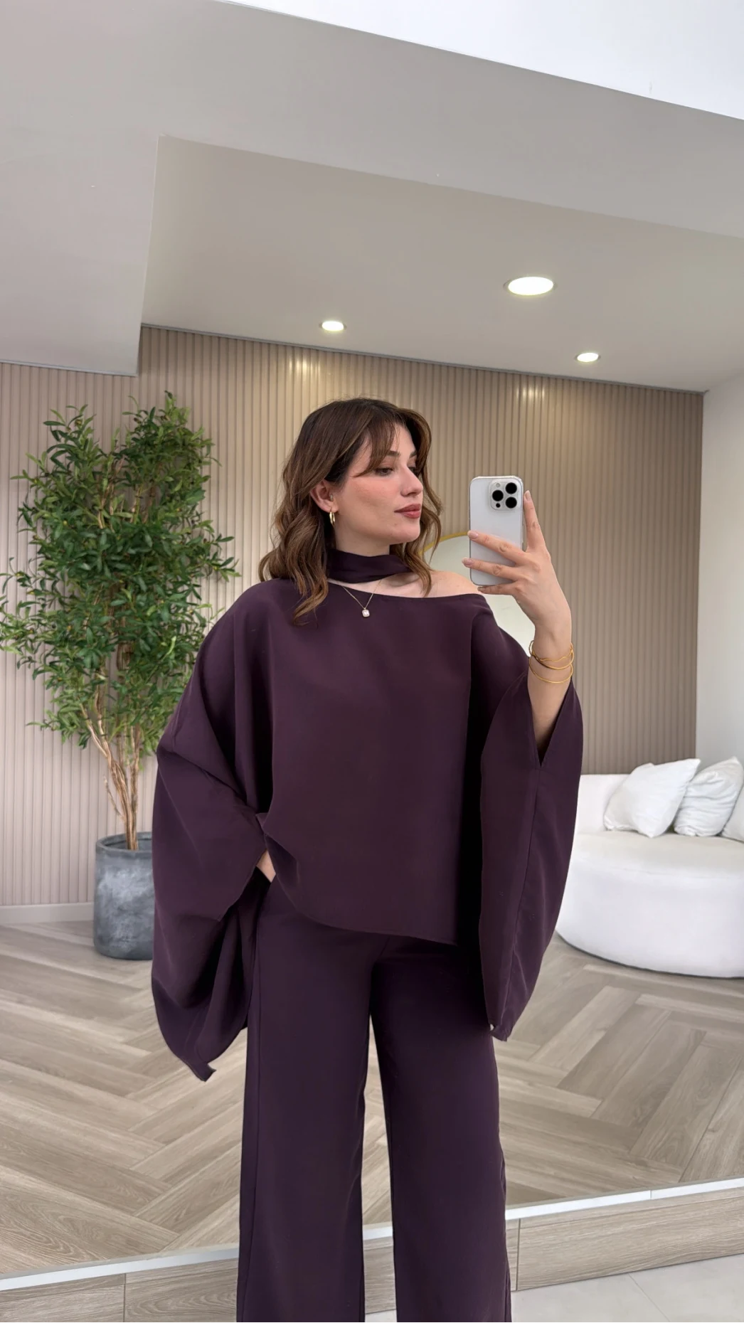 Monti Fular Detay Pelerin Takım - Mürdüm - Kod: 9042