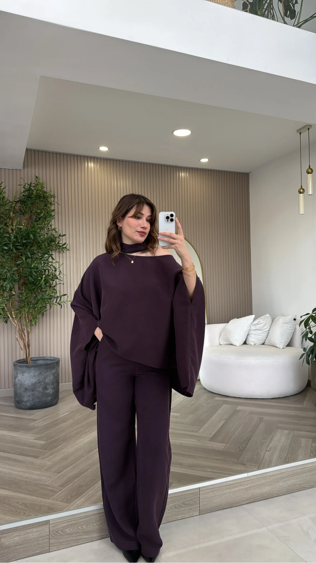 Monti Fular Detay Pelerin Takım - Mürdüm - Kod: 9042