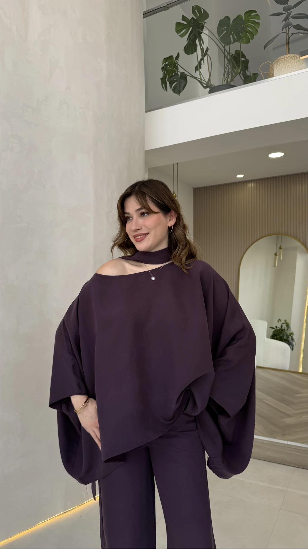 Monti Fular Detay Pelerin Takım - Mürdüm - Kod: 9042