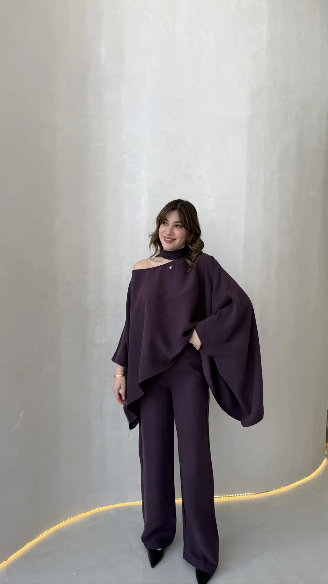 Monti Fular Detay Pelerin Takım - Mürdüm - Kod: 9042