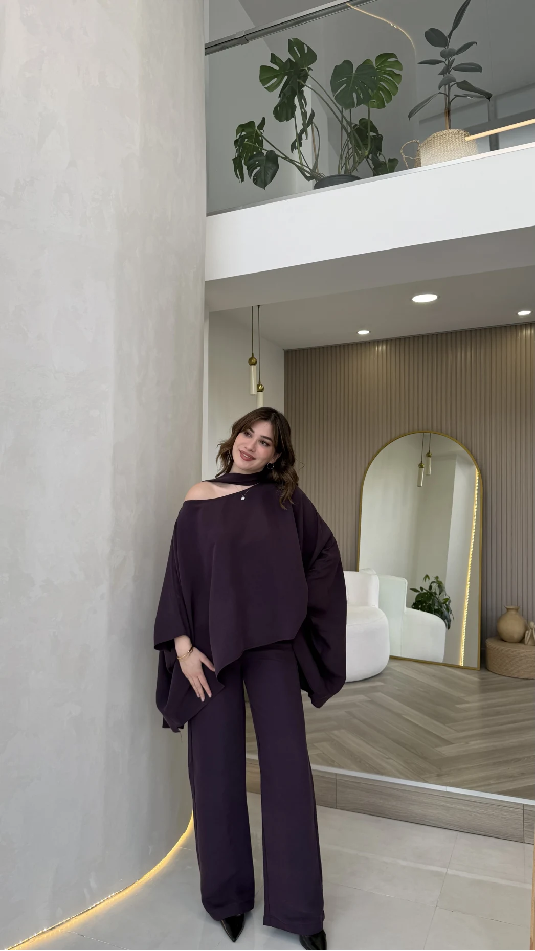 Monti Fular Detay Pelerin Takım - Mürdüm - Kod: 9042