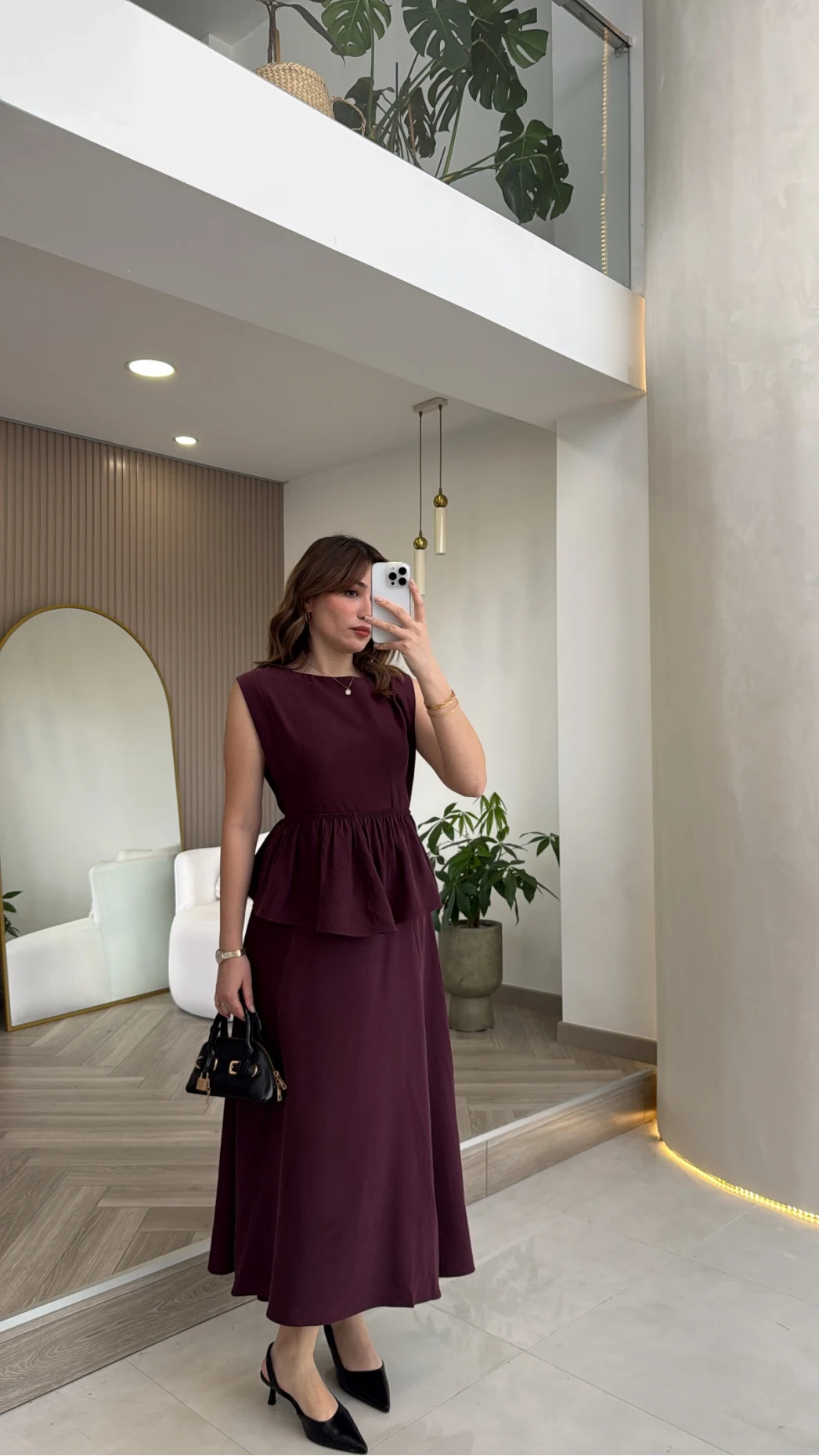 Volanlı Sıfır Kol Elbise - Bordo