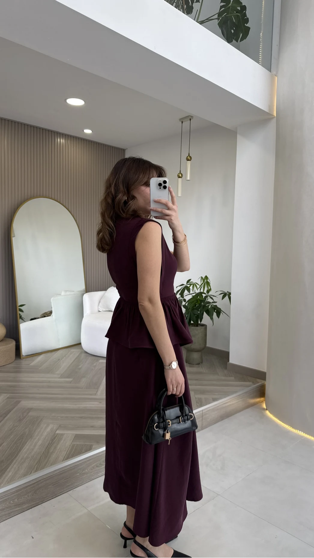 Volanlı Sıfır Kol Elbise - Bordo