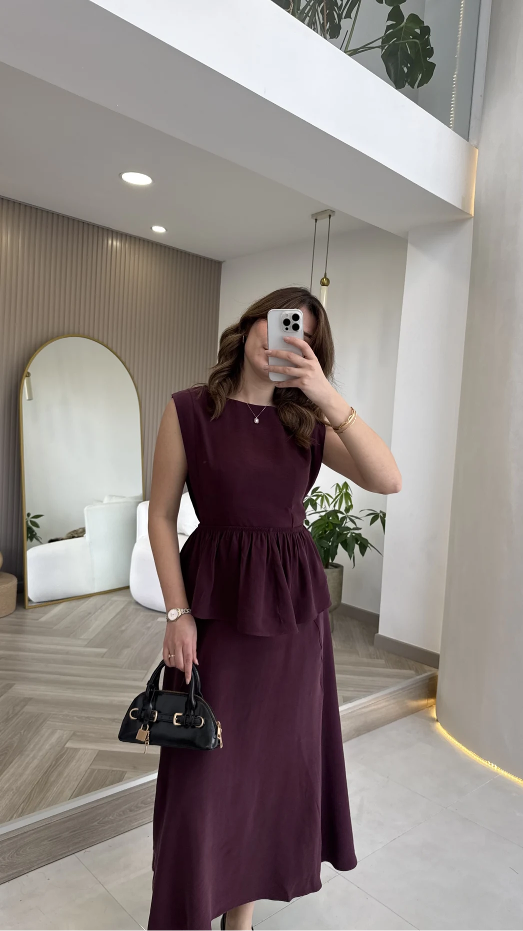 Volanlı Sıfır Kol Elbise - Bordo