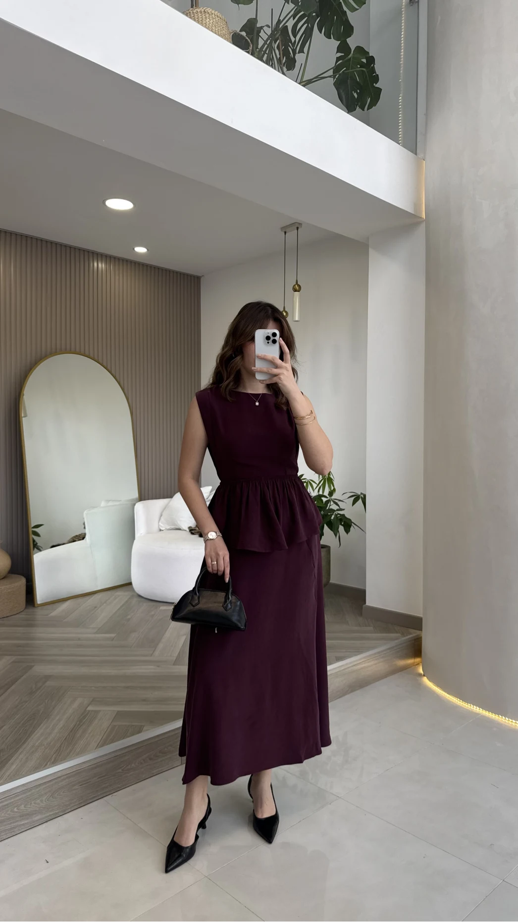 Volanlı Sıfır Kol Elbise - Bordo