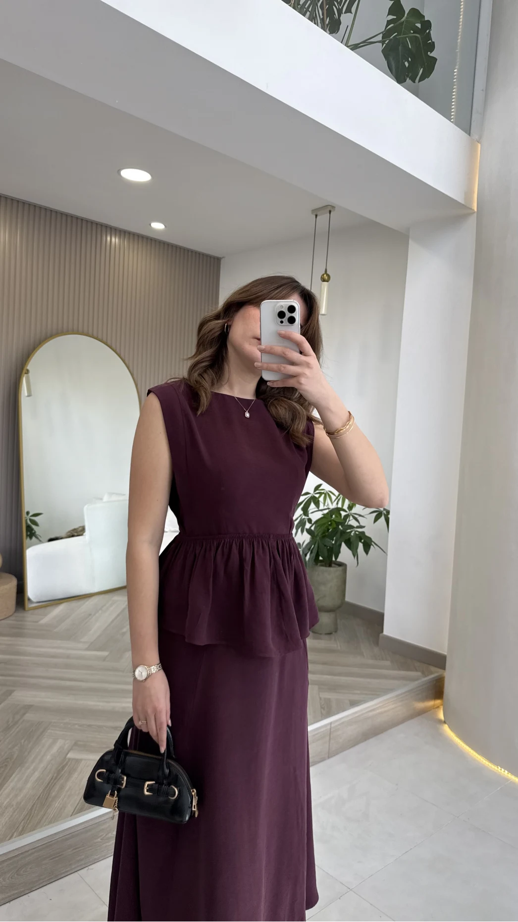 Volanlı Sıfır Kol Elbise - Bordo