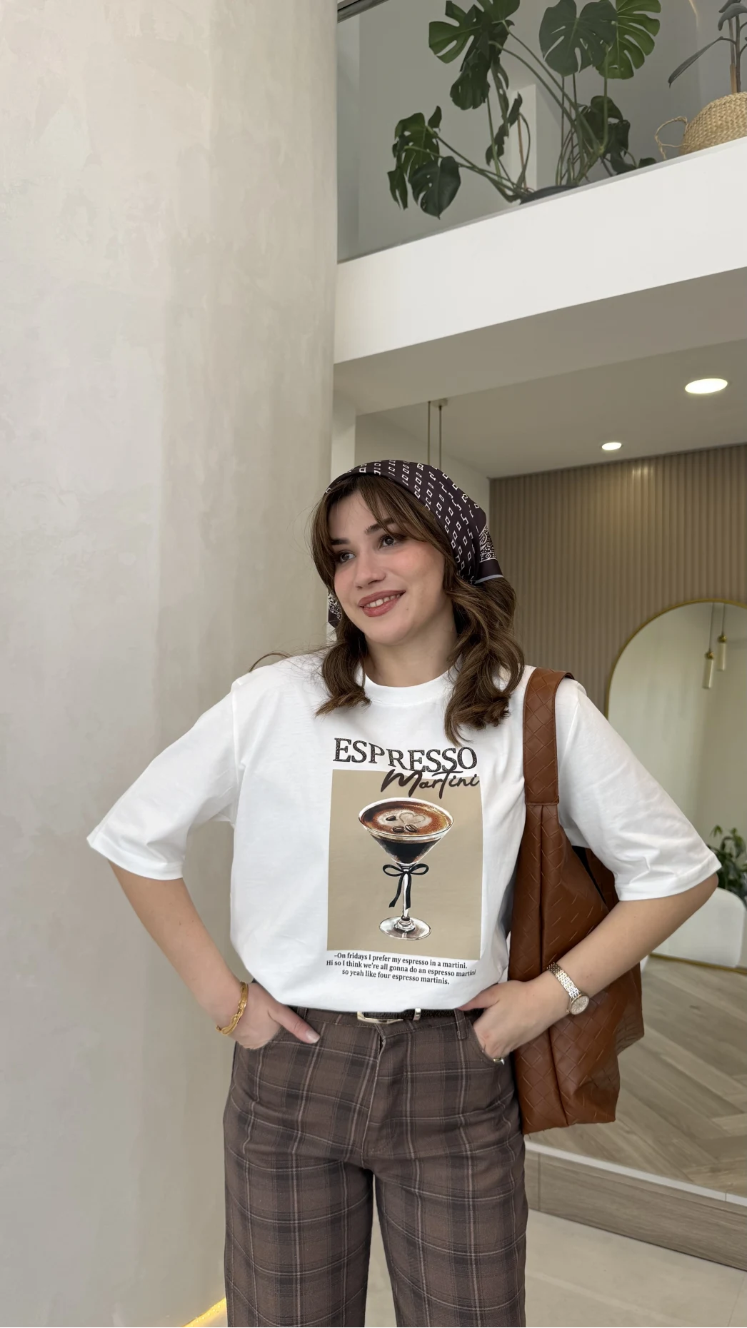 Espresso Baskılı T-shirt - Ekru - Kod: 0932