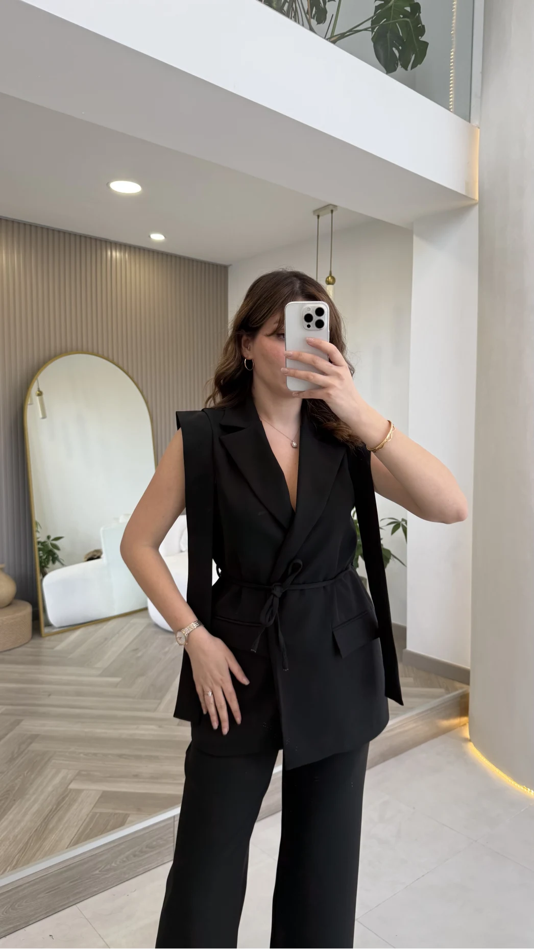 Napolı Omuz Detay Bağcıklı Yelek Takım - Siyah - Kod: 8005