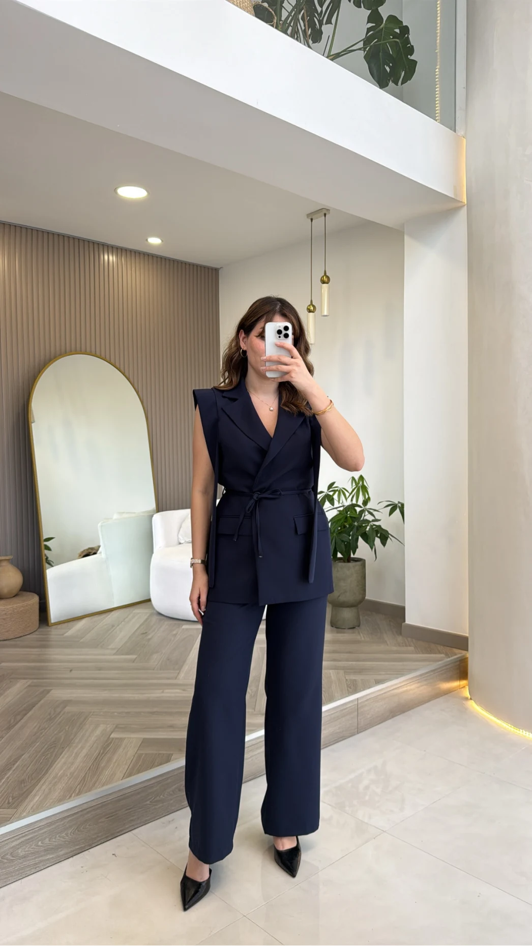 Napolı Omuz Detay Bağcıklı Yelek Takım - Lacivert - Kod: 8005