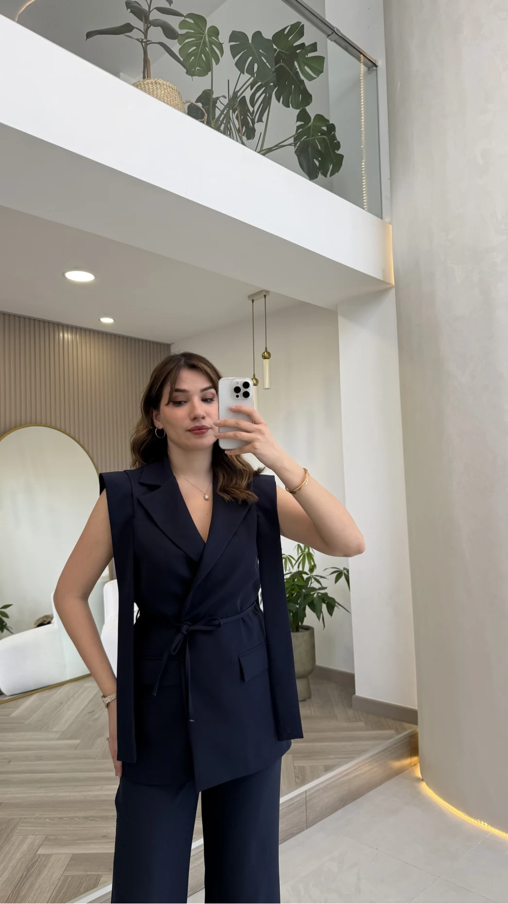 Napolı Omuz Detay Bağcıklı Yelek Takım - Lacivert - Kod: 8005