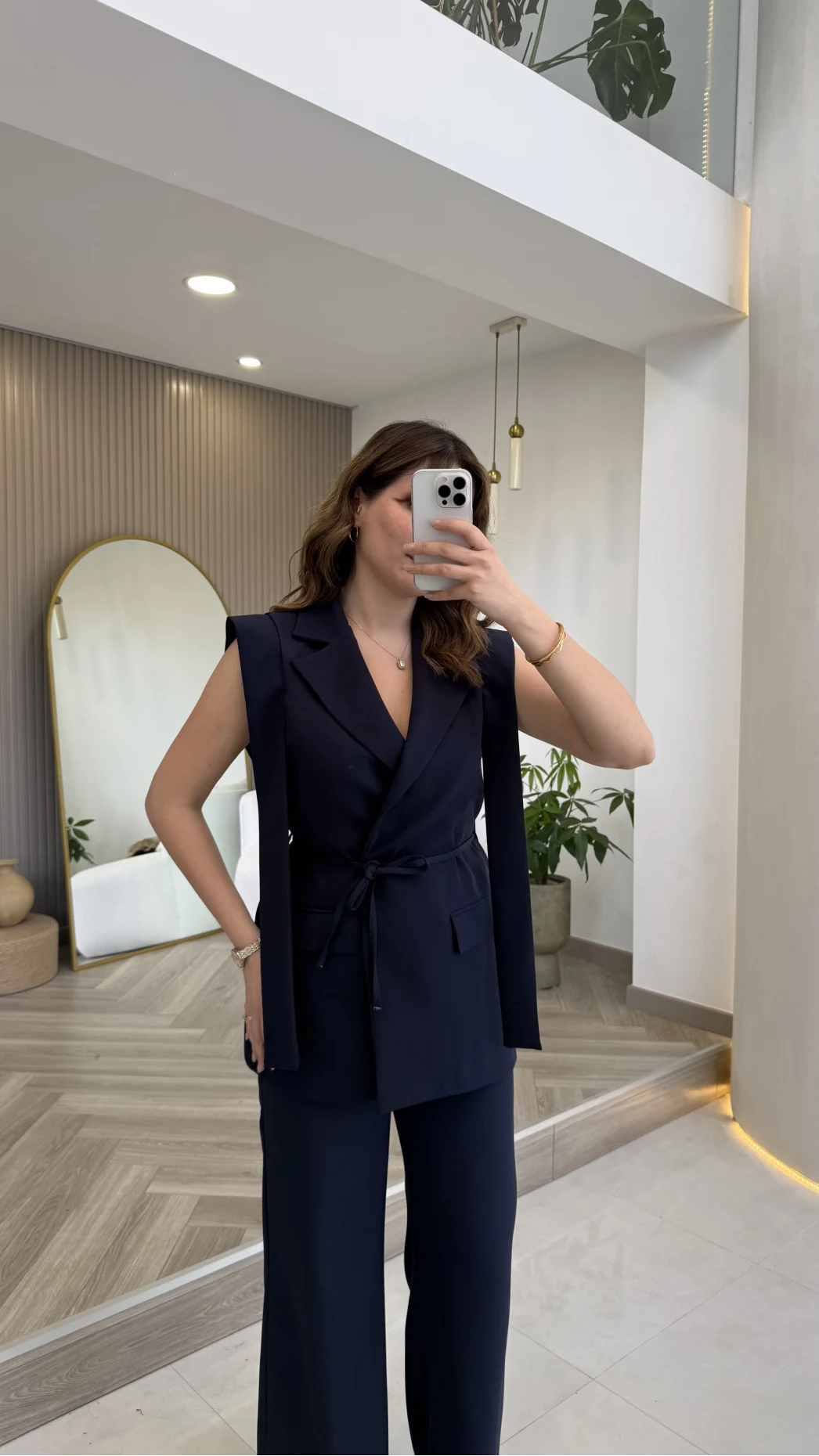 Napolı Omuz Detay Bağcıklı Yelek Takım - Lacivert - Kod: 8005