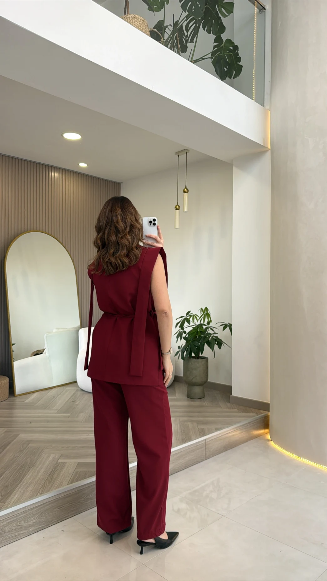 Napolı Omuz Detay Bağcıklı Yelek Takım - Bordo - Kod: 8005