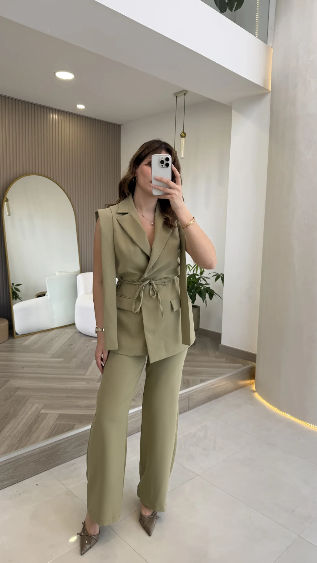 Napolı Omuz Detay Bağcıklı Yelek Takım - Mint - Kod: 8005