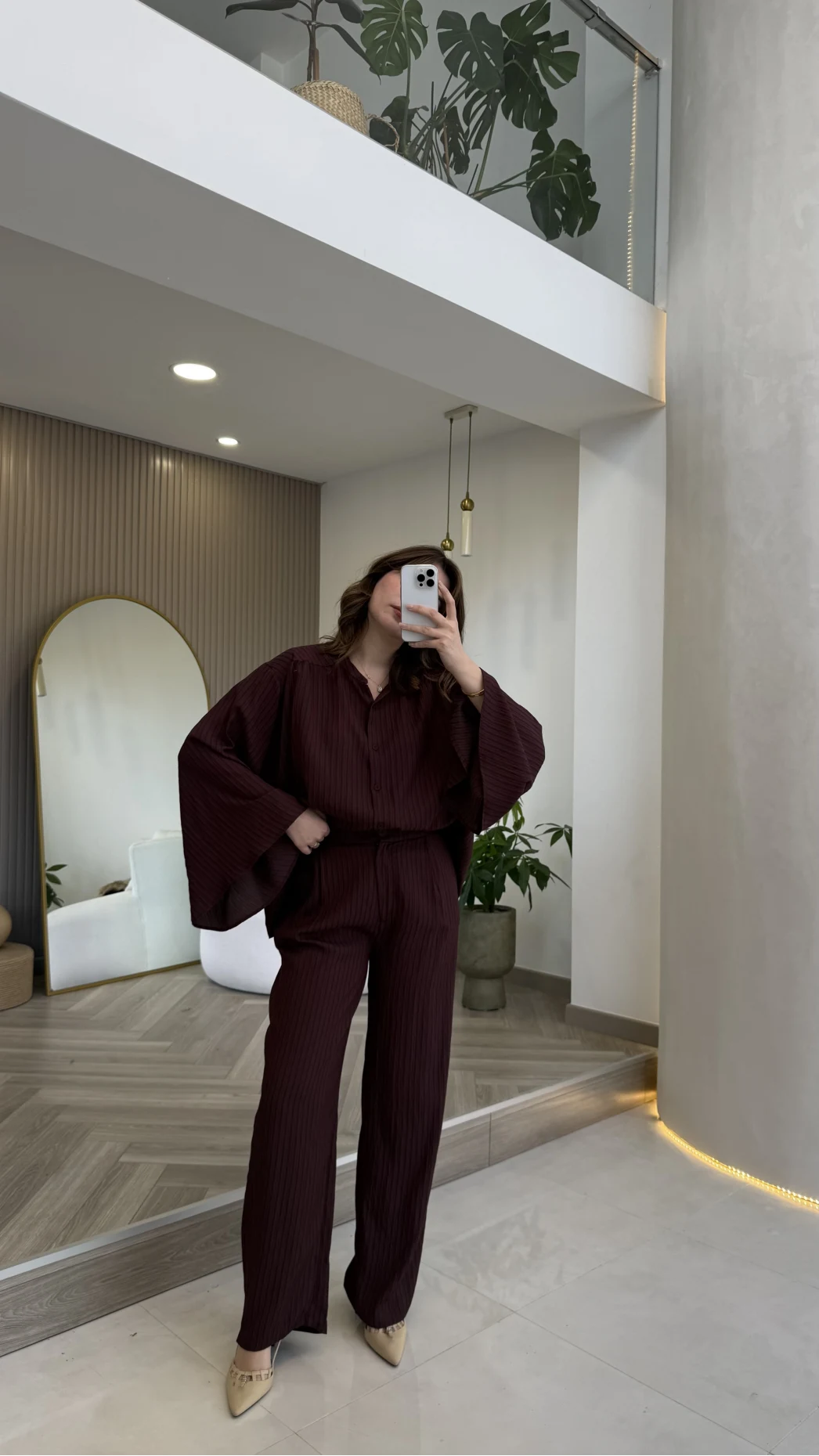 El Escorial Oversize Çizgili Takım - Bordo - Kod: 9069