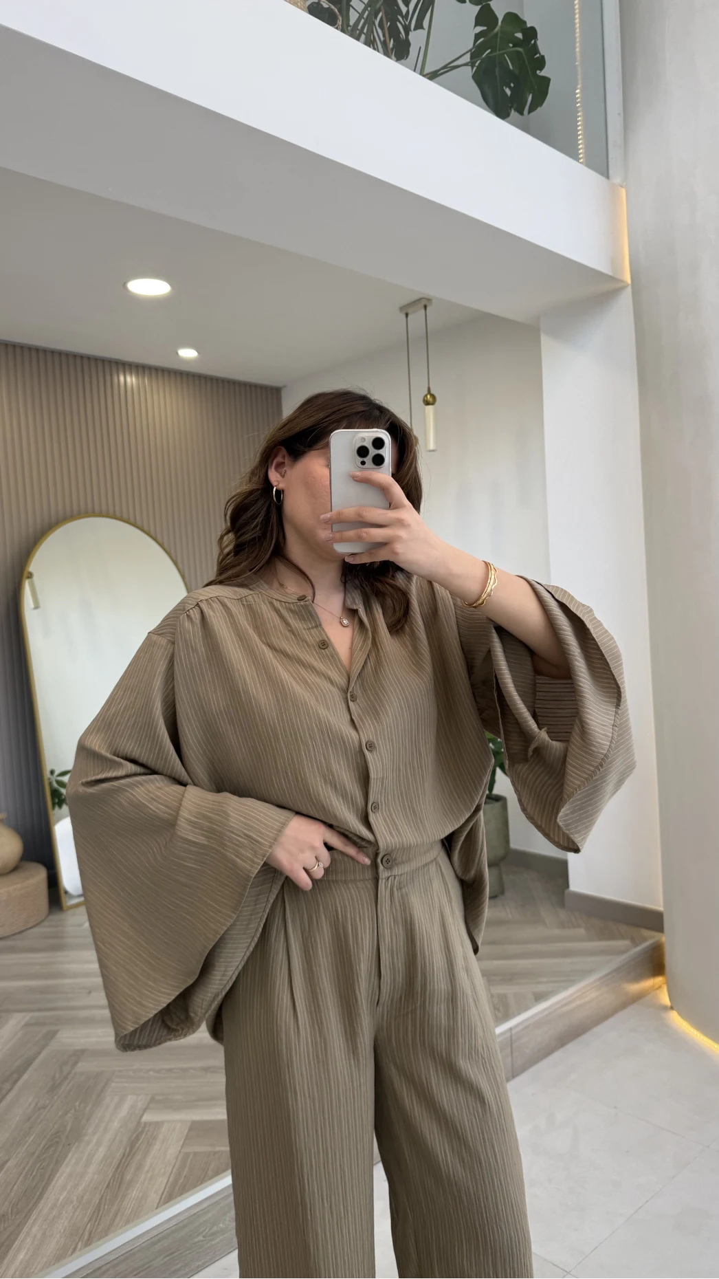 El Escorial Oversize Çizgili Takım - Haki - Kod: 9069