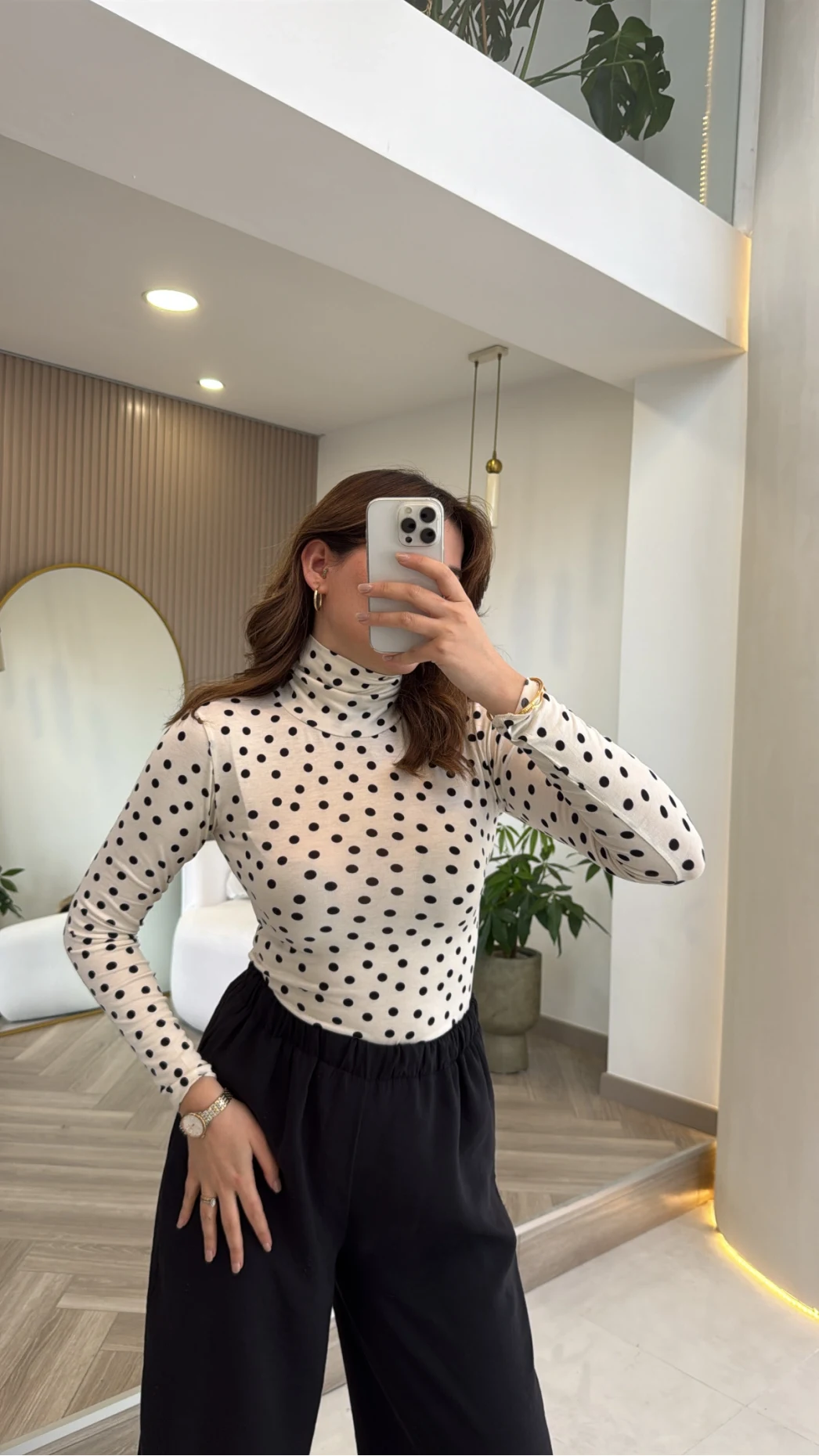 Boğazlı Puantiyeli Bluz - Ekru