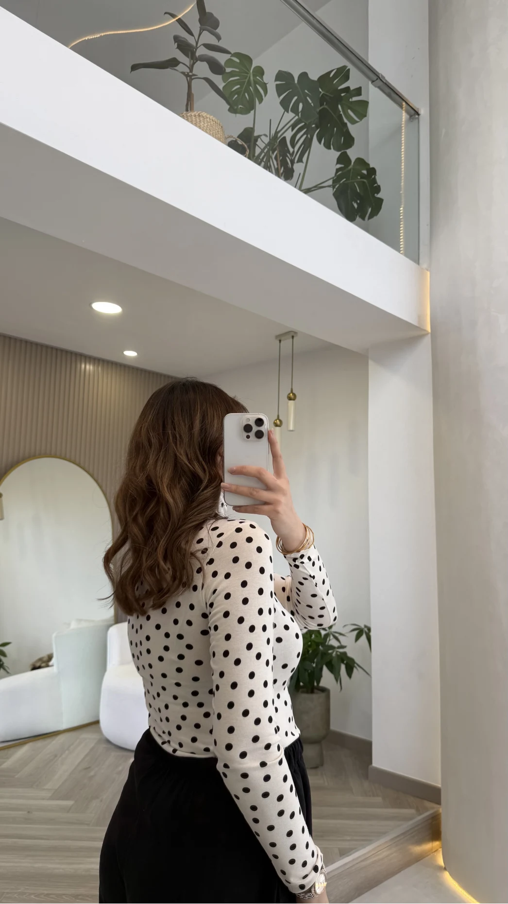 Boğazlı Puantiyeli Bluz - Ekru