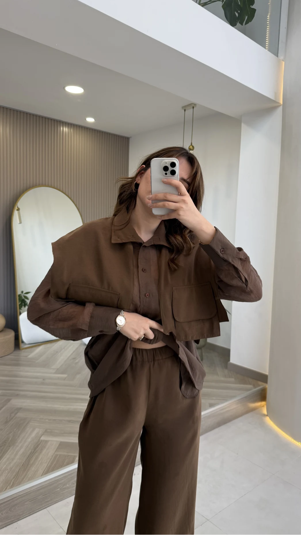 Vatkalı Garnili Bağcıklı Takım - Kahverengi - Kod: 51309