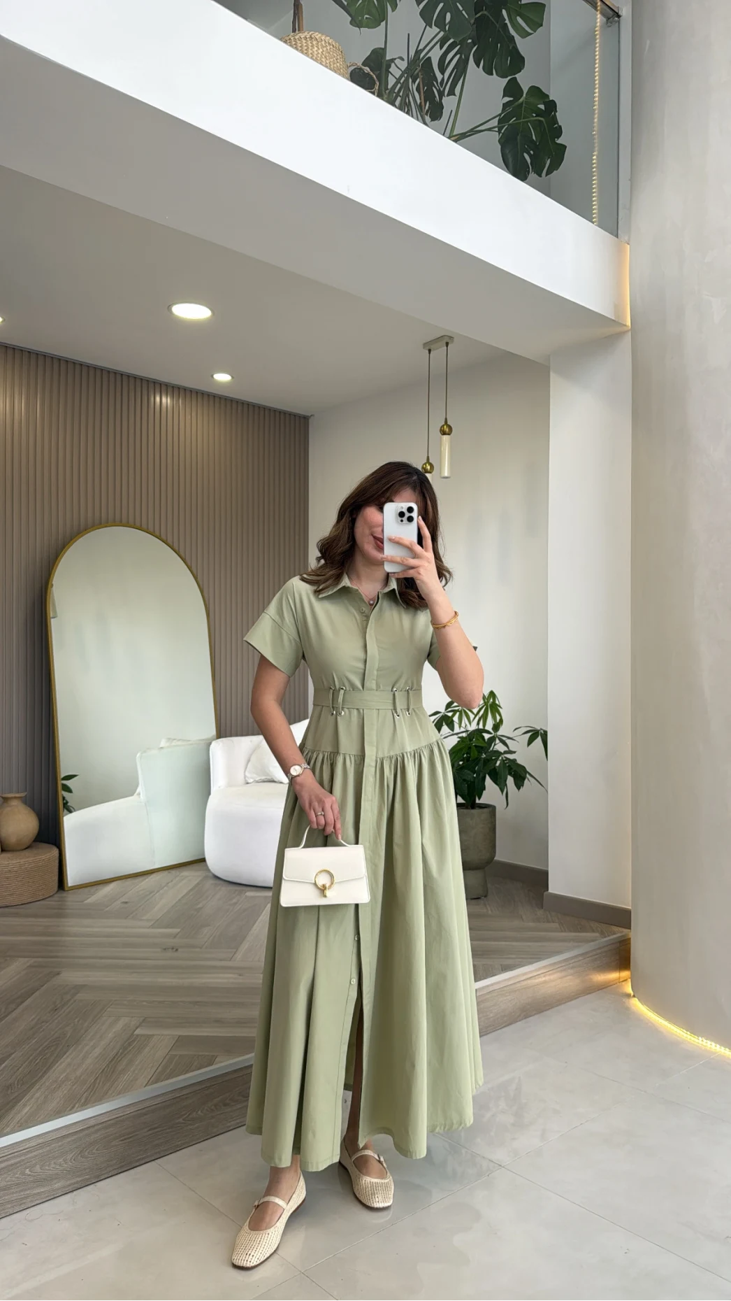 Cull Kemerli Poplin Elbise - Çağla - Kod: 70003